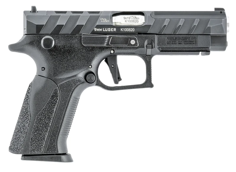 Grand Power Q100 Mk23 9mm 4.25in optic-ready pistol in black, side view
