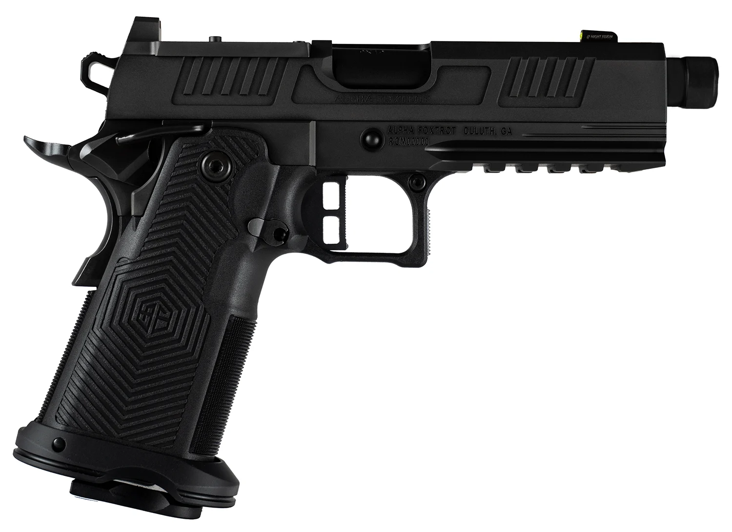 ALPHA FOXTROT AF1911 Romulus 4.25in Black DLC threaded bull barrel right profile
