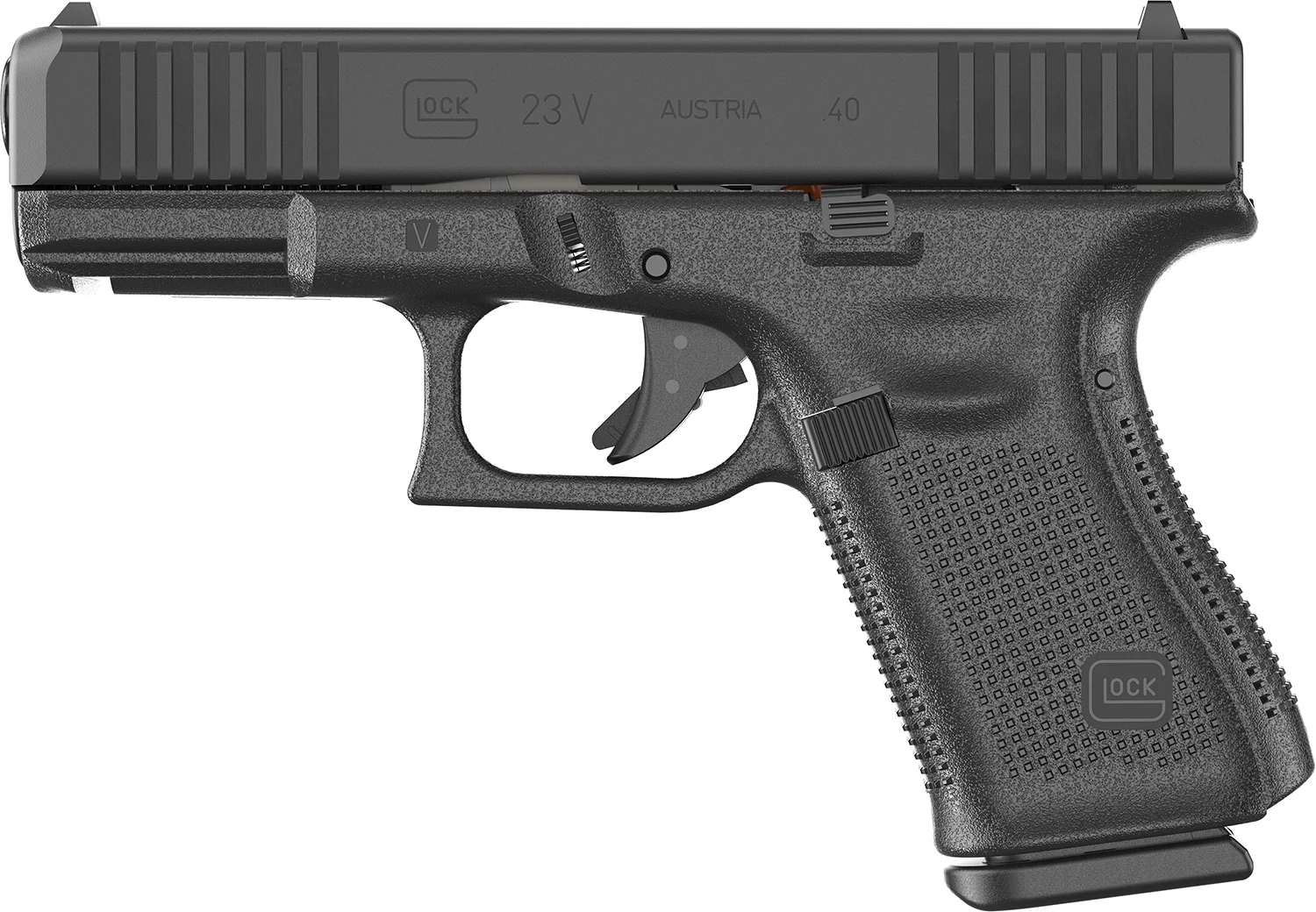 Glock G23 V .40 S&W 4.02in black pistol side view