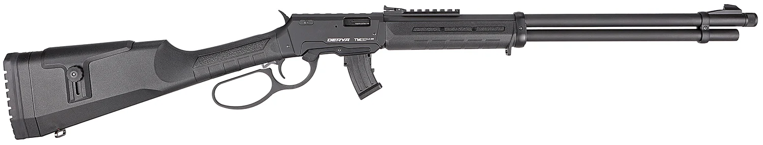 Derya TM22 Lever 20-inch .22 LR rifle in black with threaded barrel and top optics rail