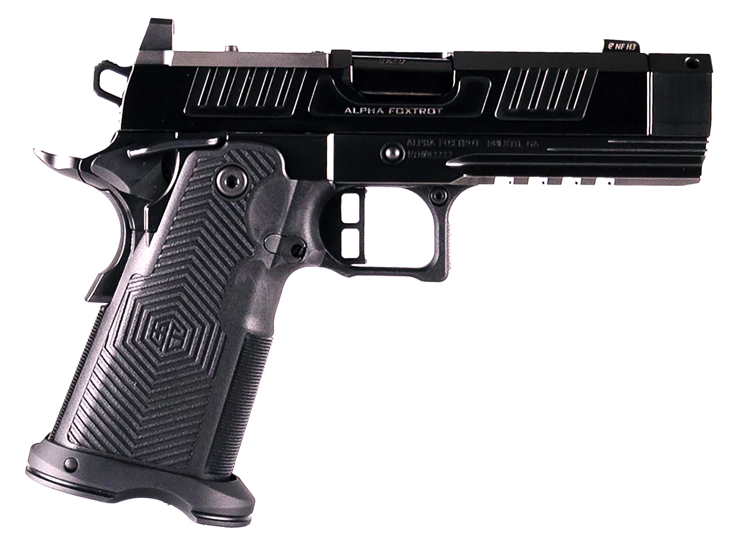 Alpha Foxtrot AF1911-Romulus 9mm pistol with 4.25-inch compensated threaded barrel and DLC finish