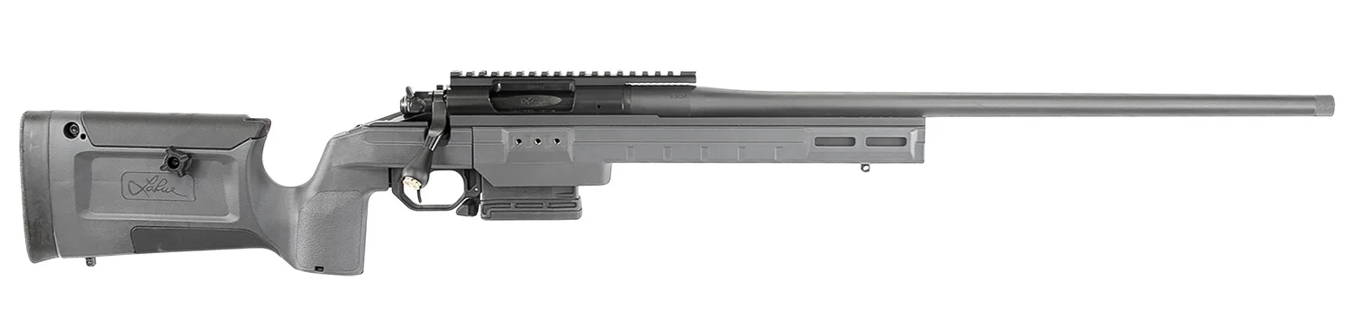 Larue Tactical Siete 6.5 Creedmoor bolt-action rifle with 23-inch threaded barrel and gray KRG Bravo chassis