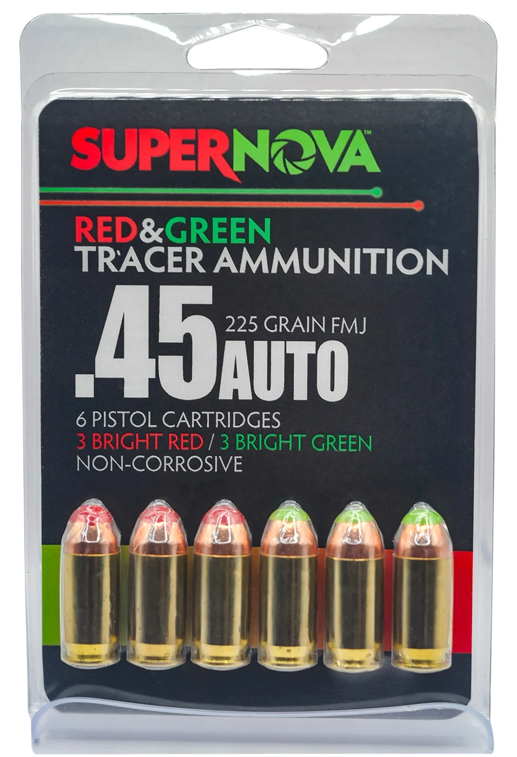 ernova PMSN45ACMP Green/Red Tracer 45ACP 225gr Full Metal Jacket 6 Per Box/60 Case Ammo