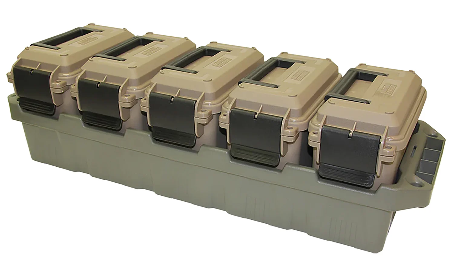 MTM AC5C 5-Can Ammo Crate Mini in Dark Earth and Army Green with five O-ring sealed mini cans