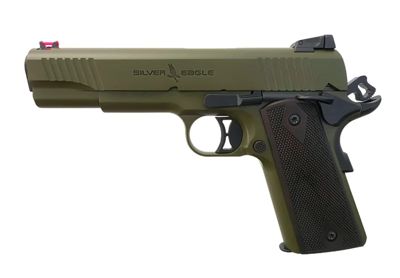 T R Imports TR 1911-45 handgun with Novak sights and 7-round capacity, WAL/GRN CERA finish