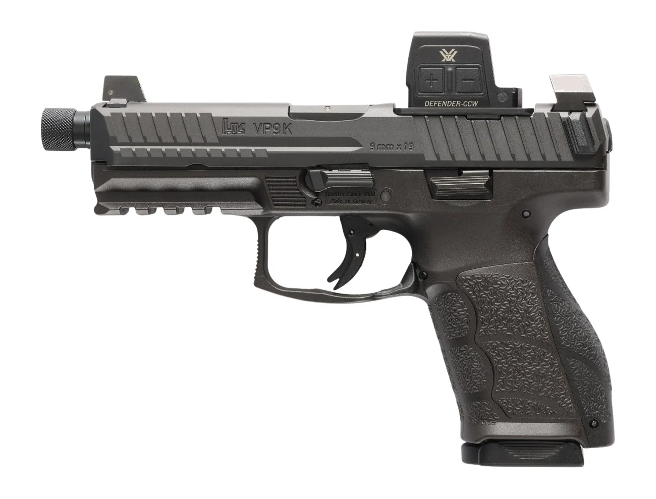 Heckler & Koch VP9A1 K Tactical VTX 9mm pistol with threaded 4.7-inch barrel and suppressor-height sights