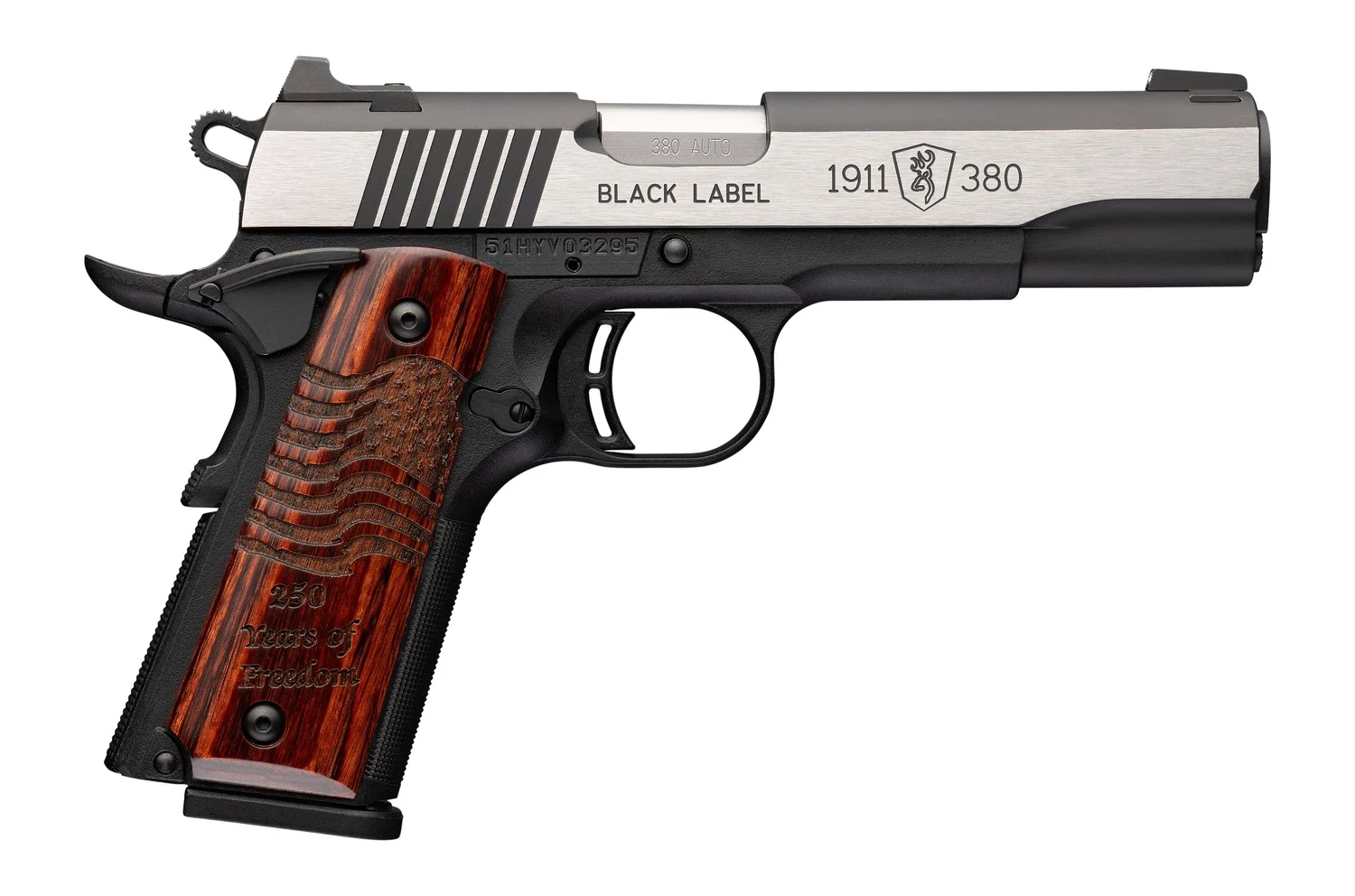 Browning 1911-380 Black Label Medallion Pro .380 ACP 4.25 inch engraved rosewood grips