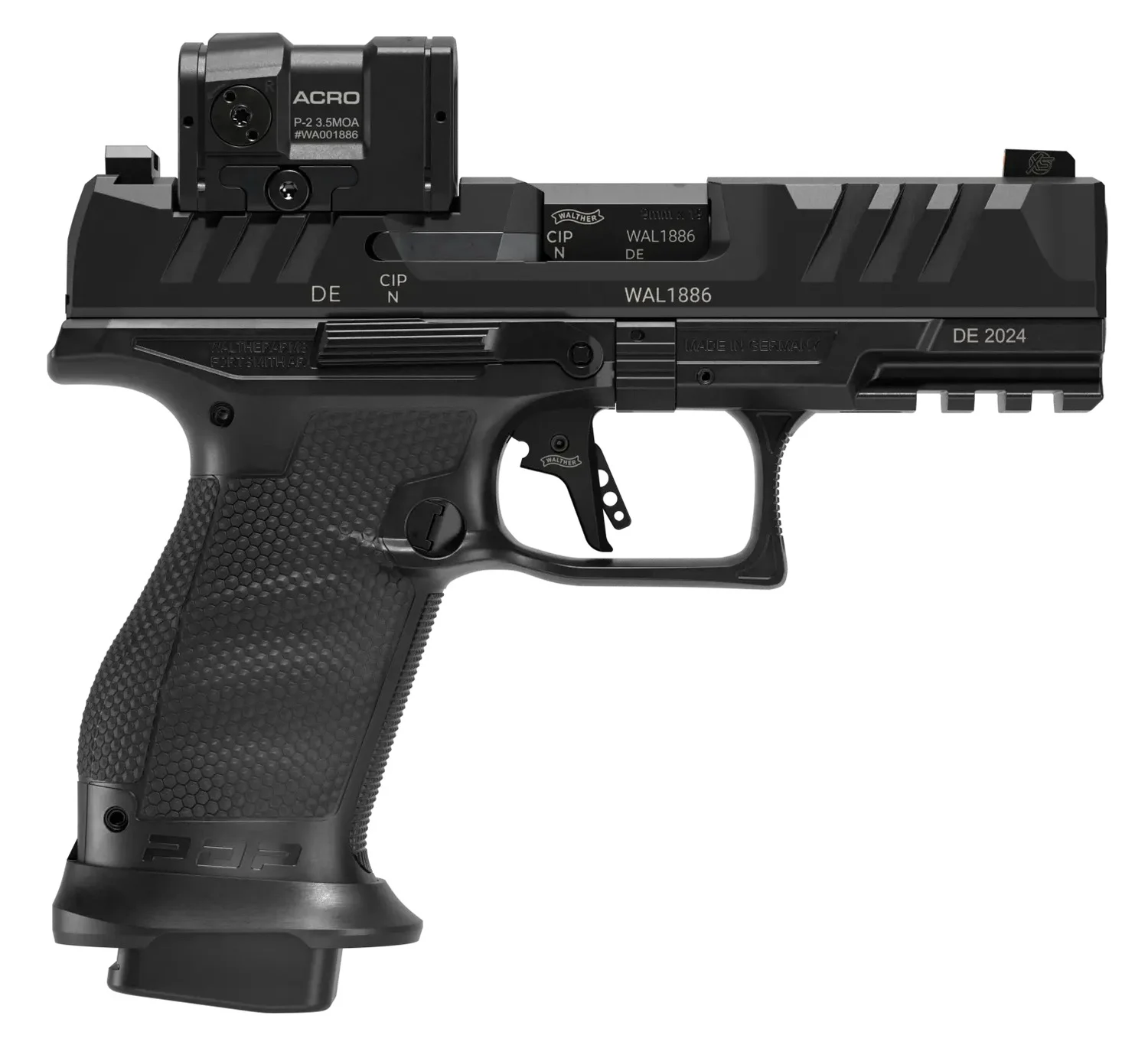 Walther PDP Pro Compact ACRO 9mm 4-inch pistol in matte black with Aimpoint ACRO