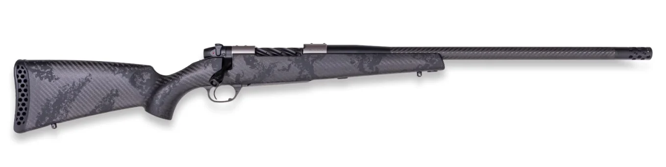 Weatherby Mark V Backcountry Guide Ti 25 Creedmoor rifle with 22-inch fluted threaded barrel and exposed carbon stock