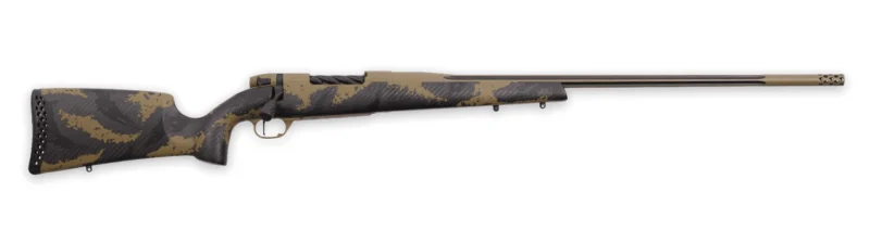 Weatherby Mark V Apex 224 WBY Mag 24-inch fluted threaded barrel rifle in Coyote Tan/Graphite Black