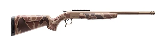 CVA Scout TD .450 Bushmaster take-down rifle in FDE Duck Camo synthetic stock