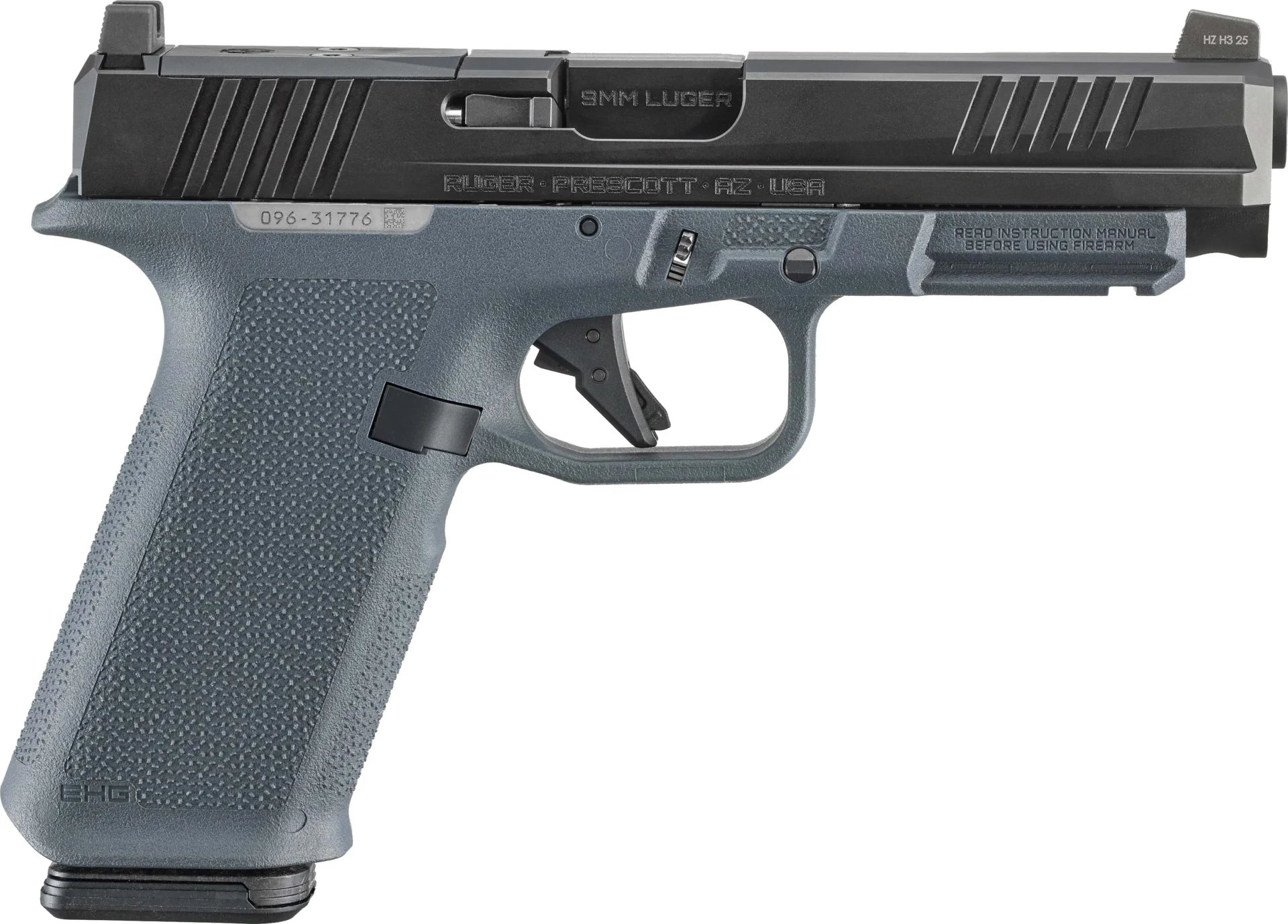 Ruger RXM 9mm 4.5 in Stealth Gray pistol with Magpul Enhanced Handgun Grip and two 17-round PMAGs