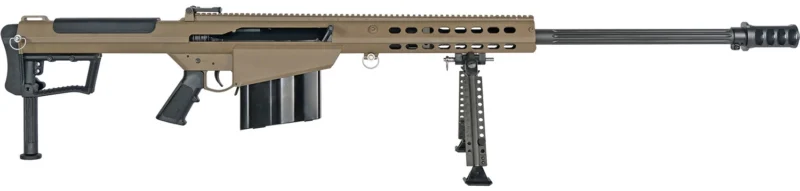 Barrett M107A1 .50 BMG 20-inch fluted barrel rifle with FDE receiver, Picatinny rail, M-LOK handguard and QD bipod