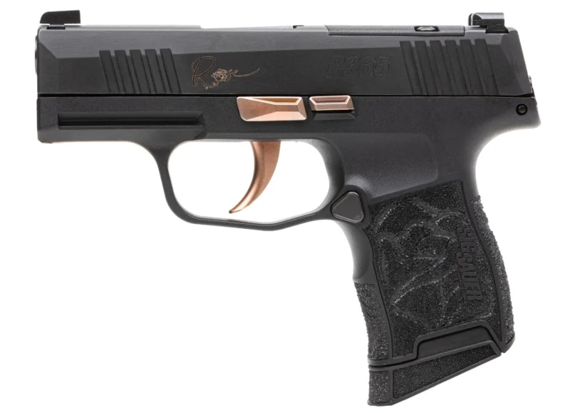 Sig Sauer P365 Rose .380 ACP pistol Black Nitron with rose gold controls and optic-ready slide