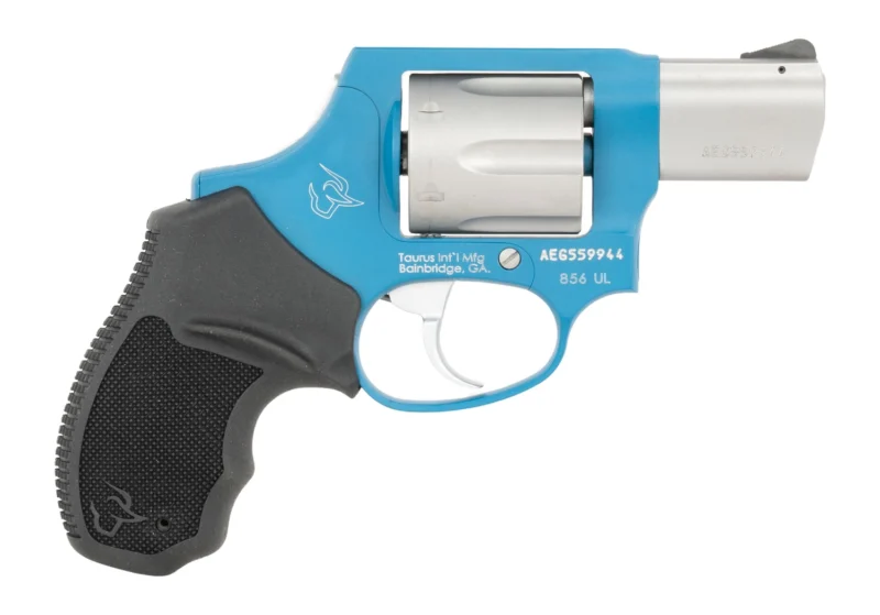 Taurus 856 Ultra-Lite .38 Special 2-inch barrel revolver in sky blue Cerakote with Black Ribber grip