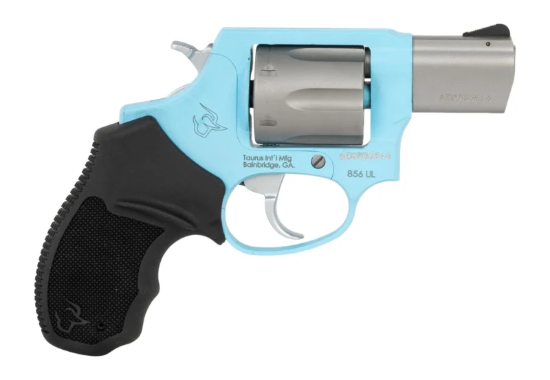 Taurus 856 Ultra-Lite Small revolver .38 Special 2-inch barrel Blue Raspberry Cerakote frame black ribber grip