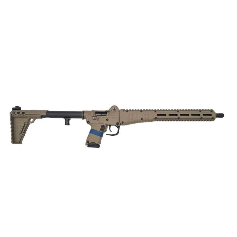 Kel‑Tec SUB2000 Gen3 9mm tan folding carbine with Picatinny rail and threaded barrel