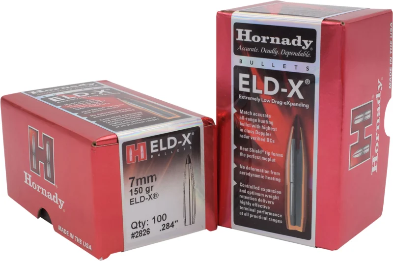 Hornady ELD-X 7mm .284 150 gr bullets, Heat Shield polymer tip, 100 count box
