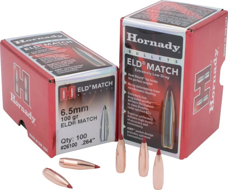 Hornady ELD Match 6.5mm (.264) 100 gr polymer tip bullets 100 per box