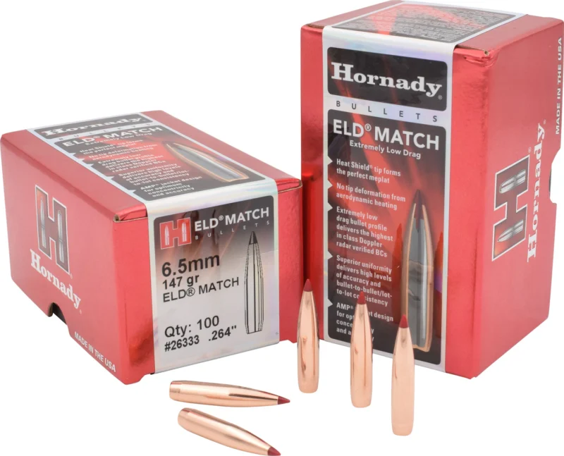 Hornady ELD Match 6.5mm .264 147gr Heat Shield polymer tip bullets, 100 per box