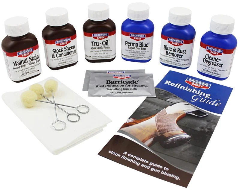 Birchwood Casey Deluxe Perma Blue and Tru-Oil gun stock finish kit with bottles and applicators
