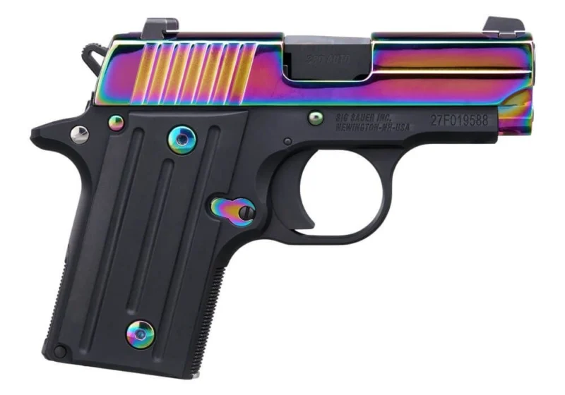 Sig Sauer P238 Rainbow Titanium .380 ACP 2.7 inch pistol with rainbow slide and black frame