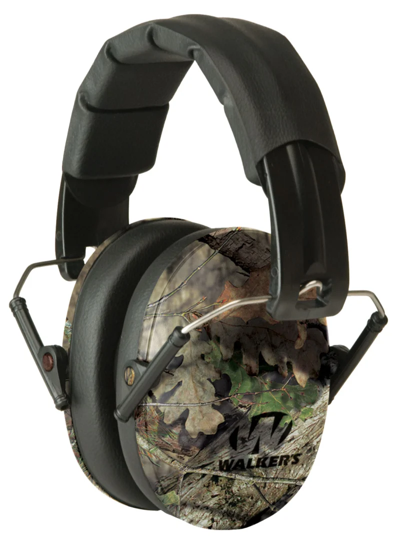 Walkers Pro Low Profile folding earmuff Mossy Oak camo over-the-head passive hearing protection