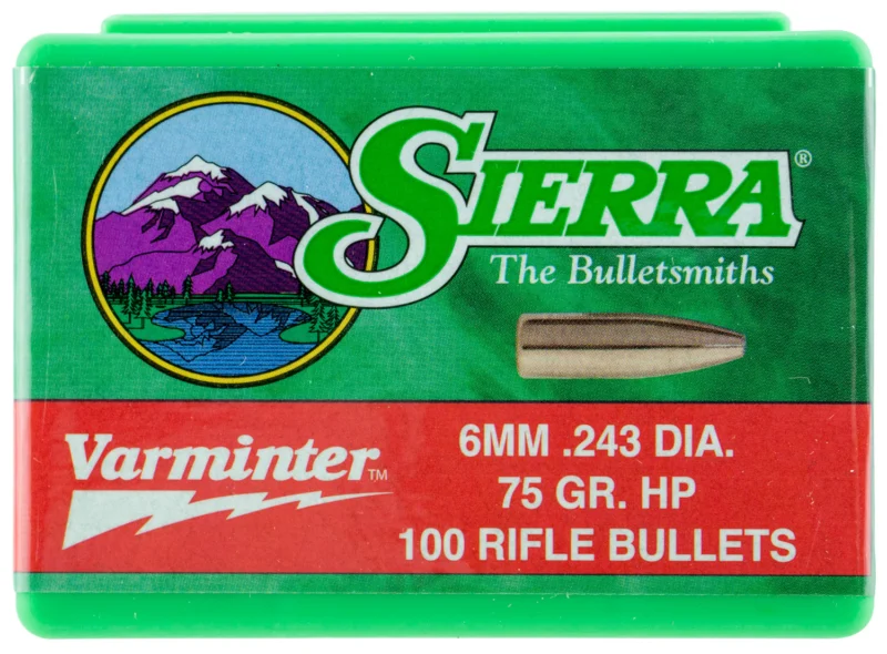 Sierra Varminter 6mm (.243) 75 gr Hollow Point bullets, 100/box