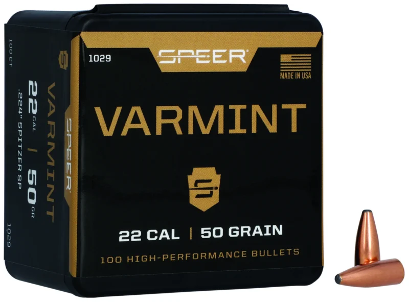 Speer 1029 Varmint .224 50 gr Jacketed Soft Point bullets, 100 count box