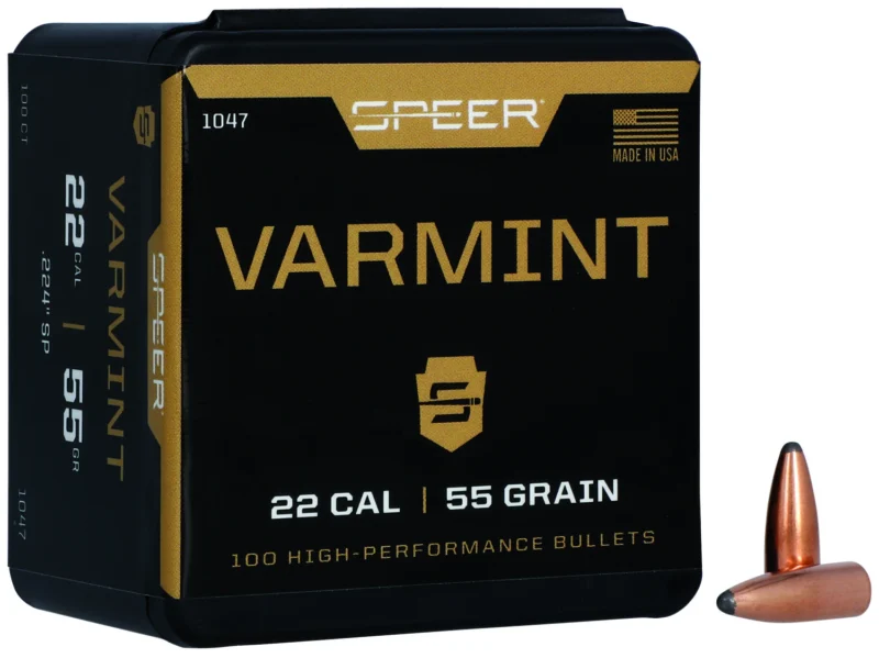 Speer 1047 Varmint .224 cal 55 gr jacketed soft point bullets 100/box