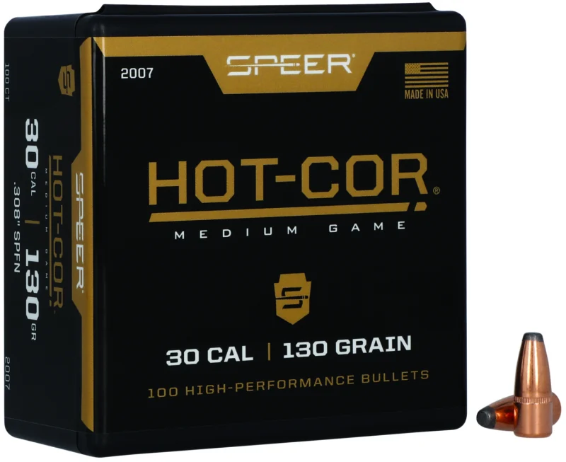 Speer Hot-Cor .308 130 gr Soft Point Flat Nose bullets 100 per box