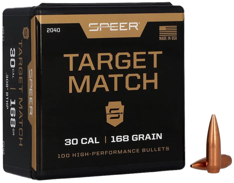 Speer 168 gr .308 Target Match Open Tip Boat Tail bullets 100-count box