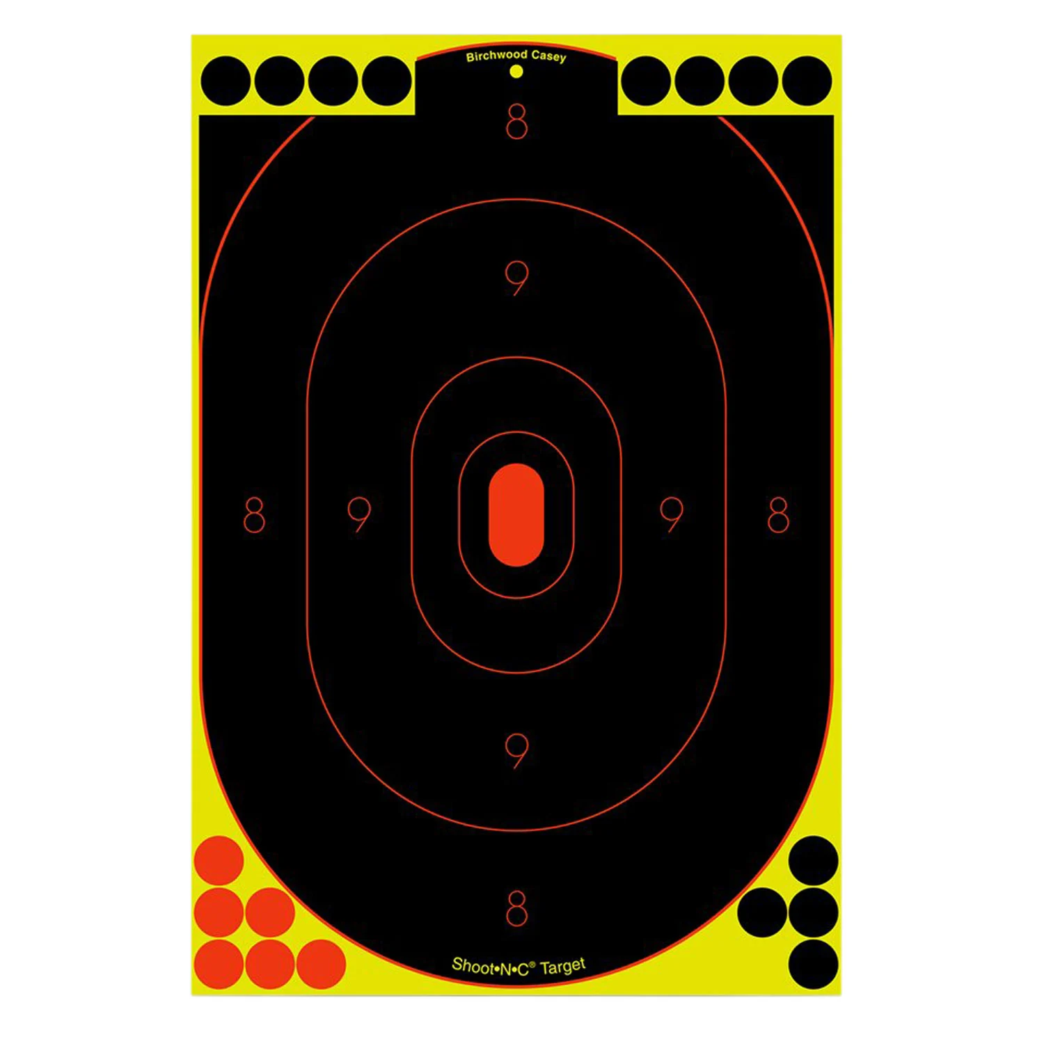 Birchwood Casey Shoot-N-C 12x18 oval silhouette reactive target pack, 12 per pack with chartreuse impact rings