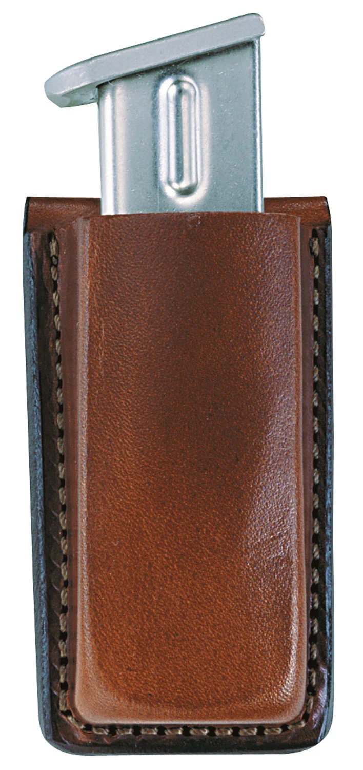 Bianchi 10739 tan leather open-top magazine pouch with spring-steel belt clip