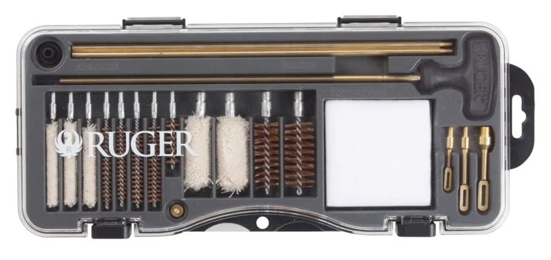 Allen Ruger 27826 rifle and shotgun cleaning kit in molded toolbox with brushes and rod