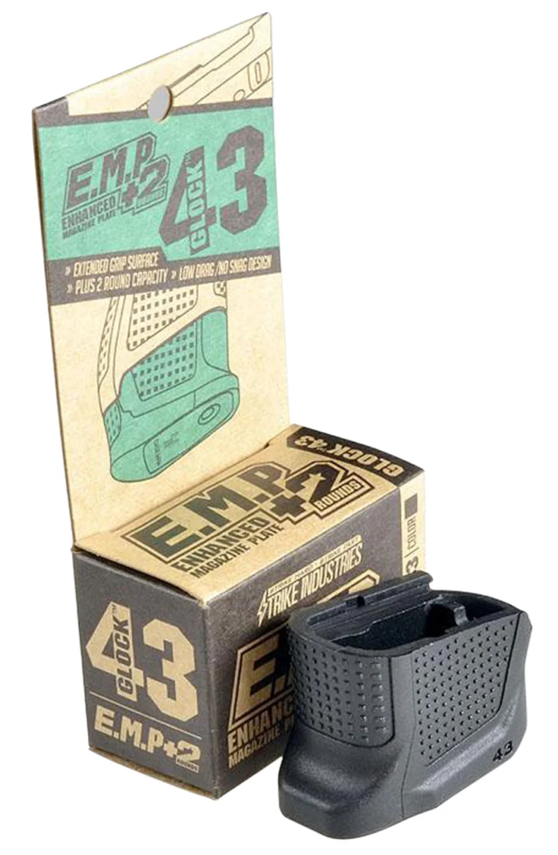 Strike Industries EMPG43B enhanced polymer magazine plate for Glock 43, black, +2 rounds