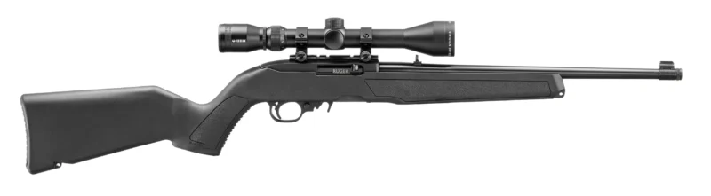 Ruger 10/22 carbine 16.4 in threaded barrel with Viridian 3-9x40 scope, black polymer stock