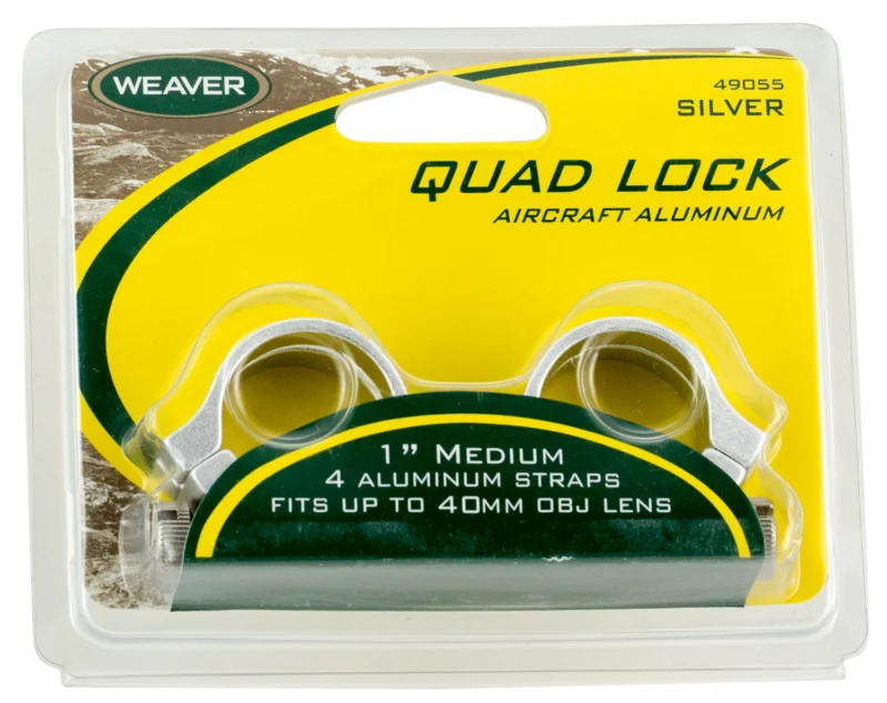Weaver 49055 Quad Lock detachable scope rings 1 inch medium silver