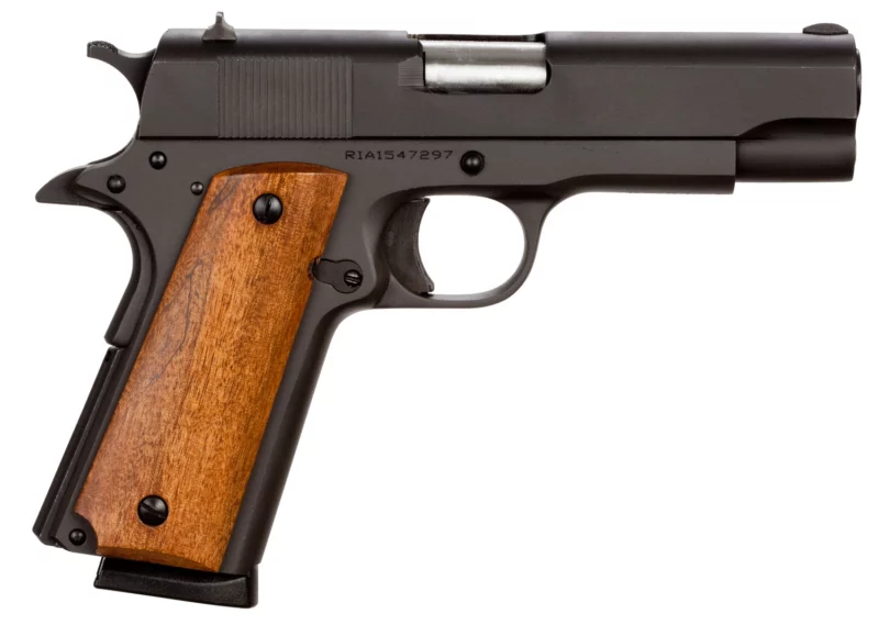 Rock Island Armory M1911 GI Standard .45 ACP black parkerized pistol with wood grips, 8-round magazine
