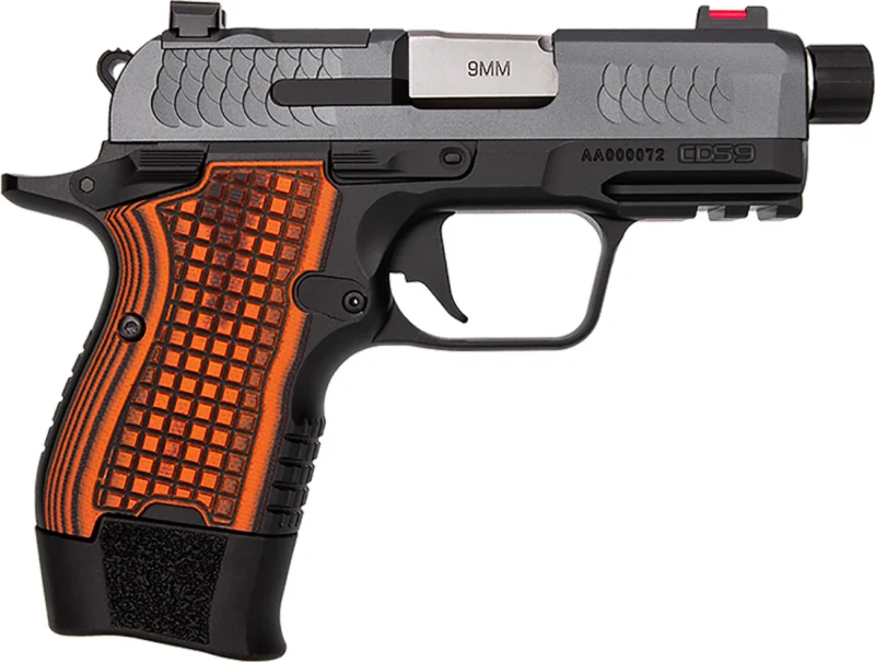 Kimber CDS9 9mm pistol gray slide gray frame orange G10 grips threaded barrel 15rd