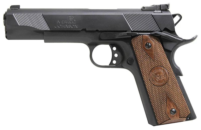 Iver Johnson Eagle 1911A1 9mm pistol 5-inch matte blued steel adjustable sights wood grips