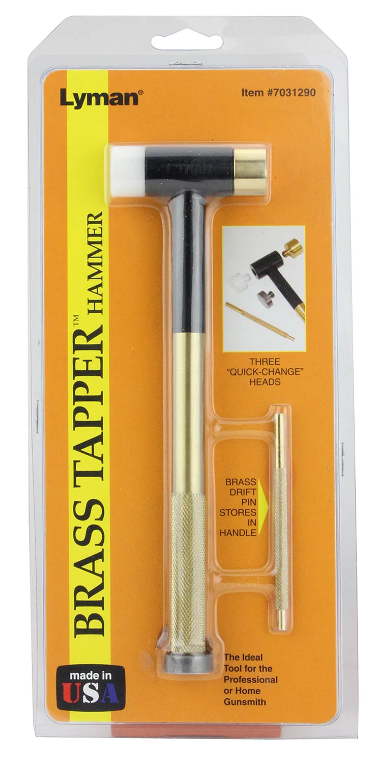 Lyman Brass Tapper Hammer with brass, nylon, and steel interchangeable heads and knurled drift pin