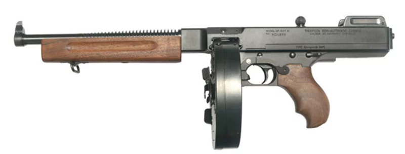 Auto-Ordnance Thompson 1927A-1 Lightweight Deluxe .45 ACP pistol with 10.5-inch barrel and 50-round drum, black finish and wa