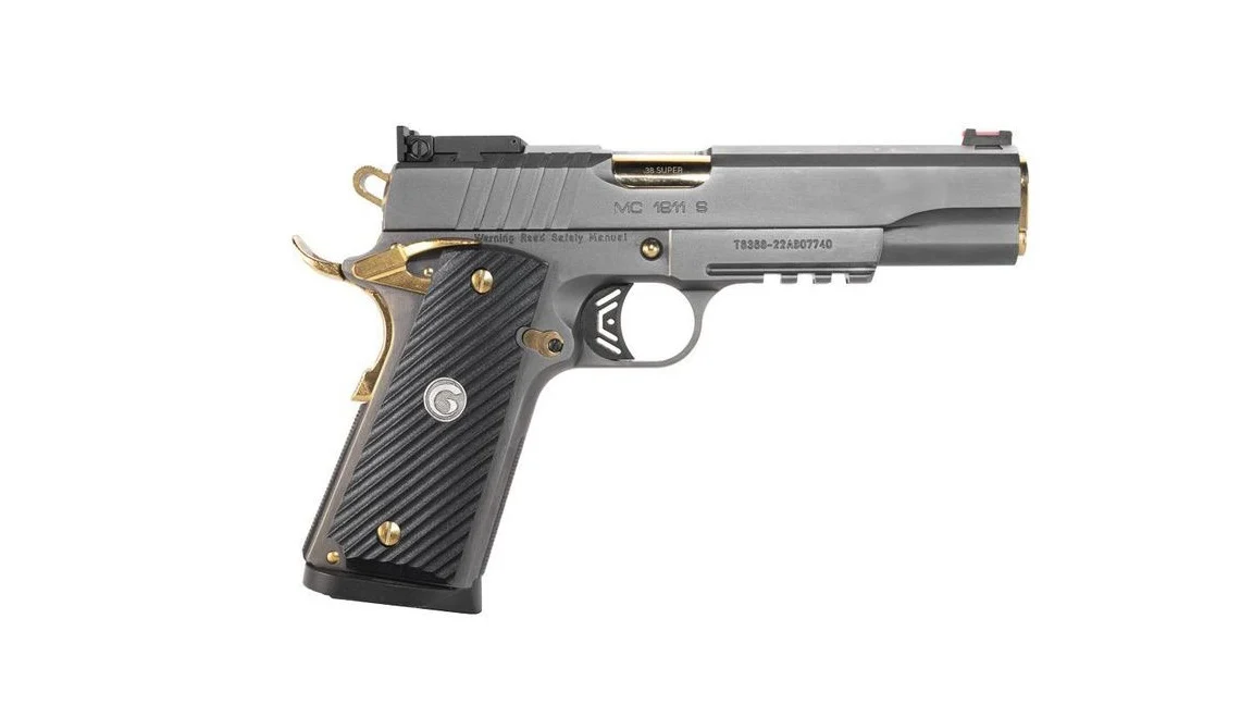 Girsan MC1911 Negotiator .38 Super 5in titanium nitride gold accents right-side view