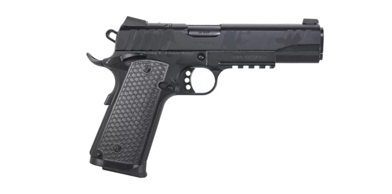 EAA Girsan MC1911S Influencer .38 Super 5-inch Black Camo pistol left profile