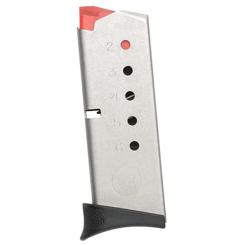 Smith & Wesson Bodyguard 6rd .380 ACP stainless steel replacement magazine with flat and finger-rest base plates