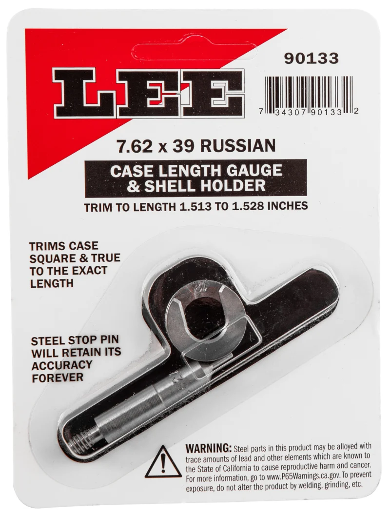 Lee Precision 90133 case length gauge and shell holder for 7.62 x 39mm brass