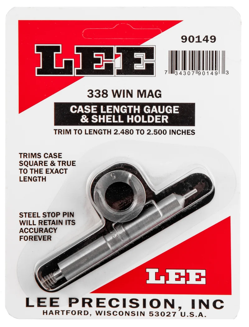 Lee Precision Case Length Gauge and Shell Holder for .338 Winchester Magnum, hardened steel