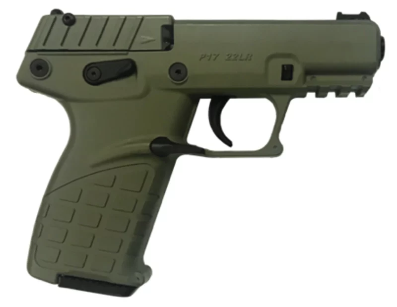 Kel‑Tec P17 .22 LR compact pistol OD green with threaded barrel and fiber optic front sight