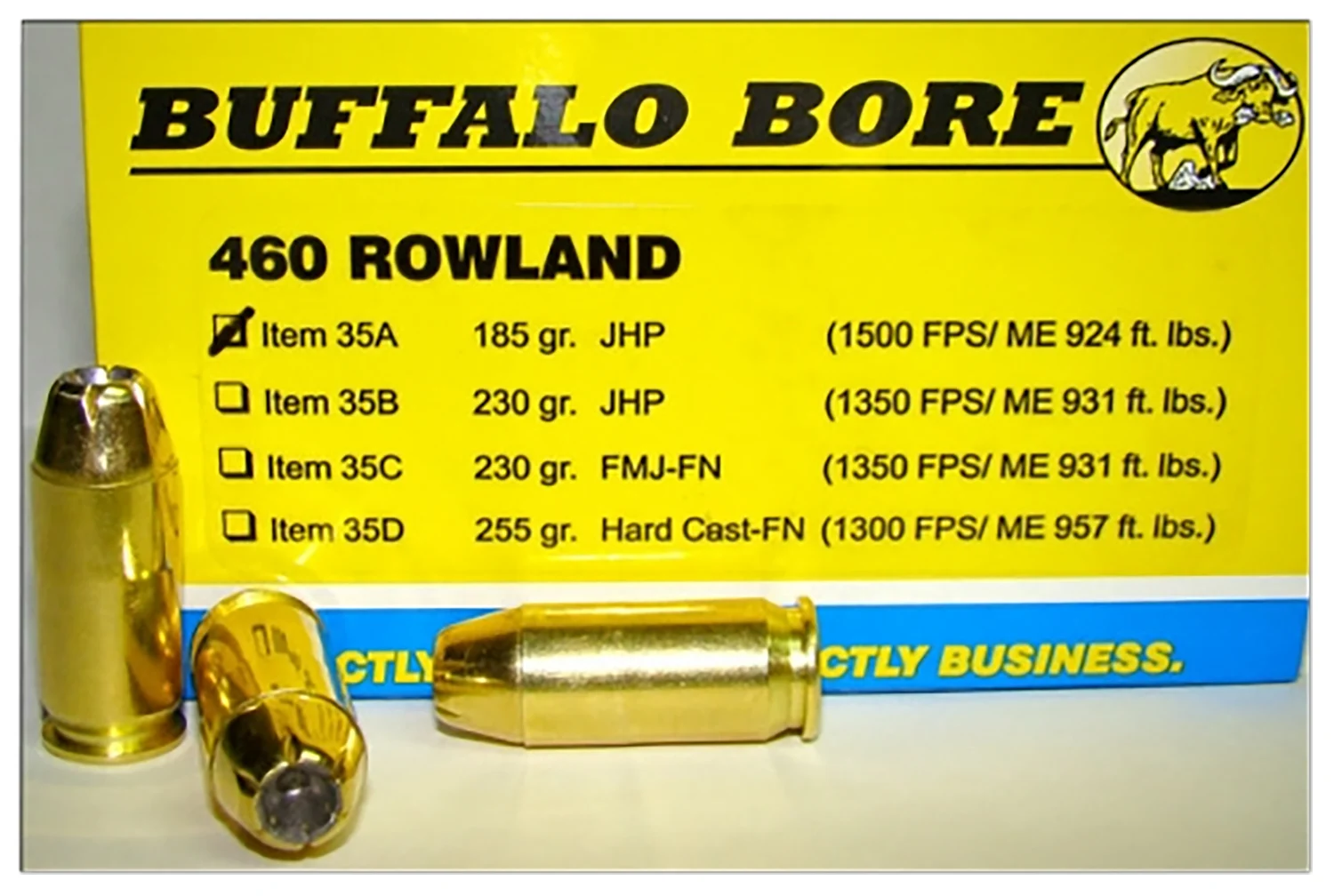 Buffalo Bore 460 Rowland 185 gr Jacket Hollow Point ammunition box (20 rounds)